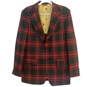 Vintage Red And Green Plaid Mens Blazer Sz 39 Long Made In USA